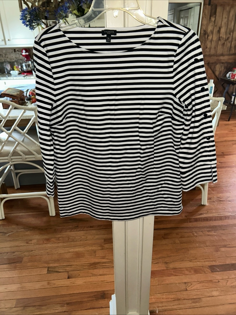 Talbots Black & White Striped Long-Sleeve Boatneck Tee